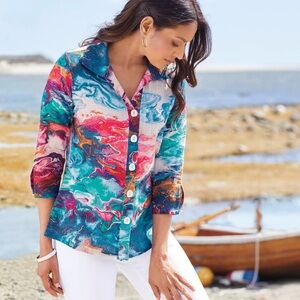 Parsley & Sage Multicolored 3/4 Sleeve Button Down Shirt